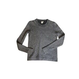 J Crew Sweater Womens XSmall Gray Sliver Metallic Ribbed Shiny Sparkle Crew Wool